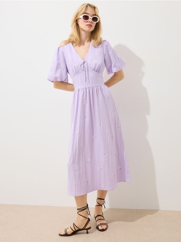 Rochie midi cu mâneci bufante