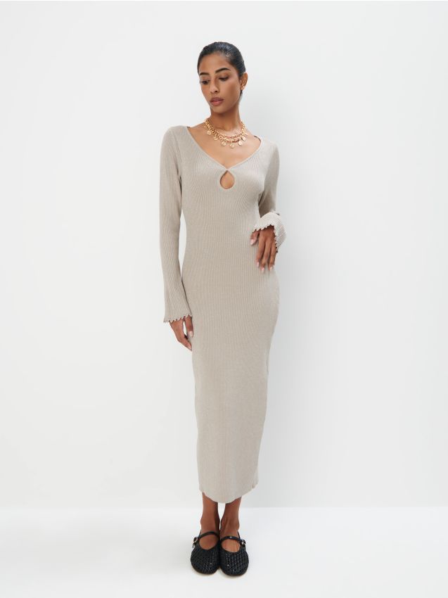 Rochie midi cu cusătură metalizată