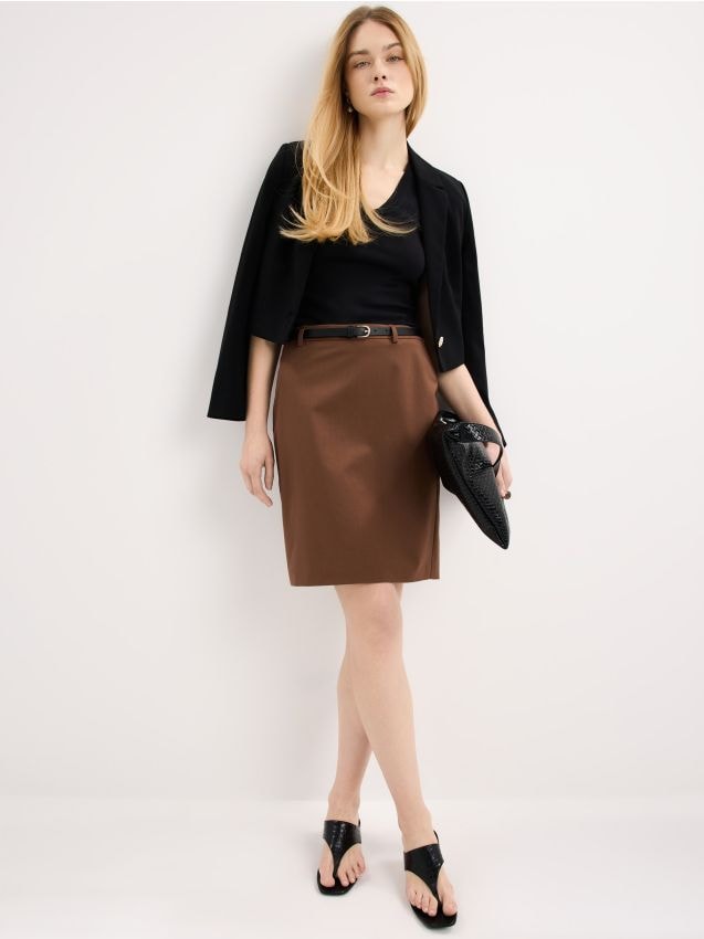 Mohito - Миди пола с колан - кафяво