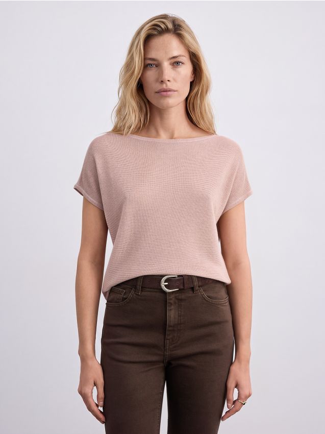 Bluza z nitjo kovinske barve - pastelno roza