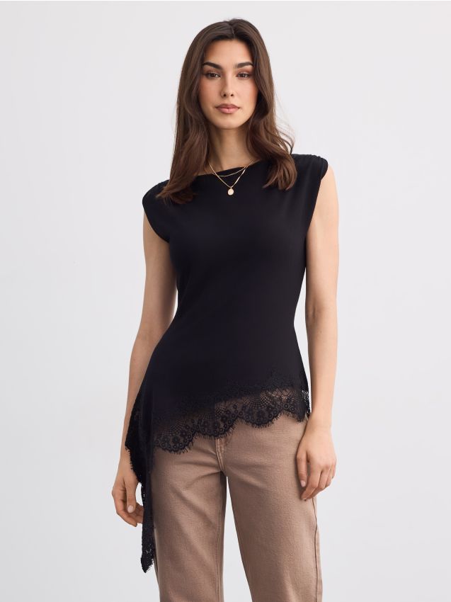 Čipkasta bluza - črna