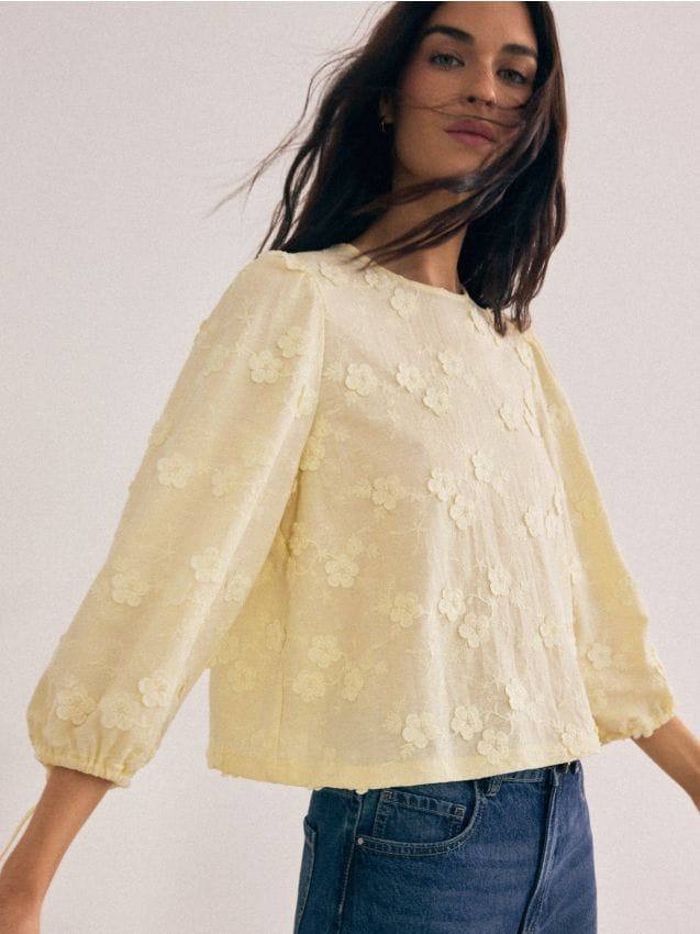 Mohito - Бродирана блуза - жълто