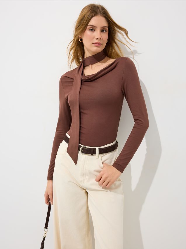 Mohito - Блуза с шал - кафяво