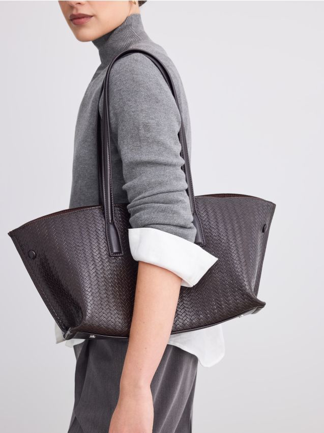 Shopper torba z naramnim paščkom - temno rjava