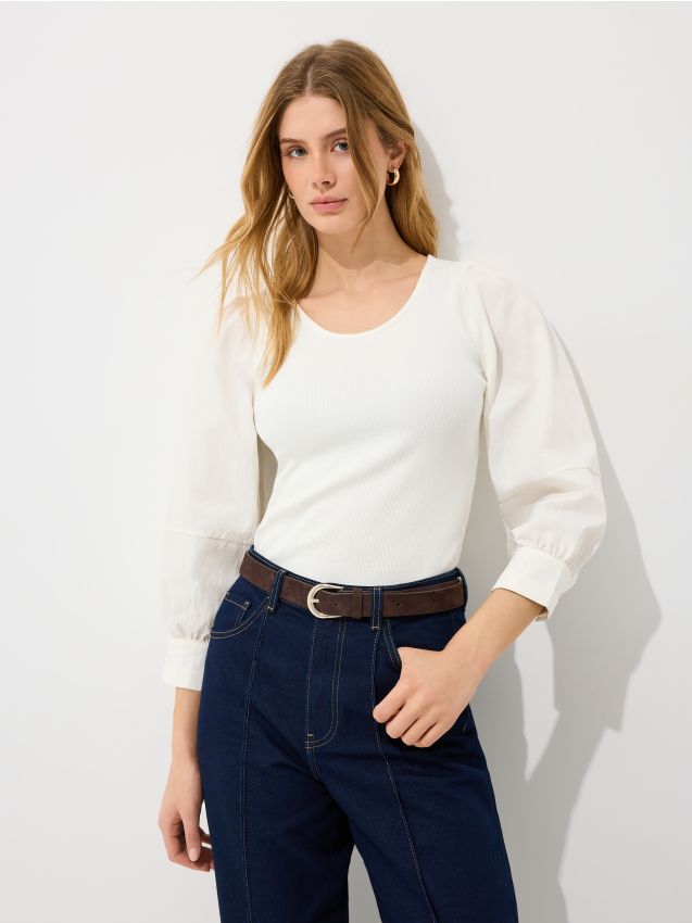 Mohito - Блуза с буфан ръкави - бяло