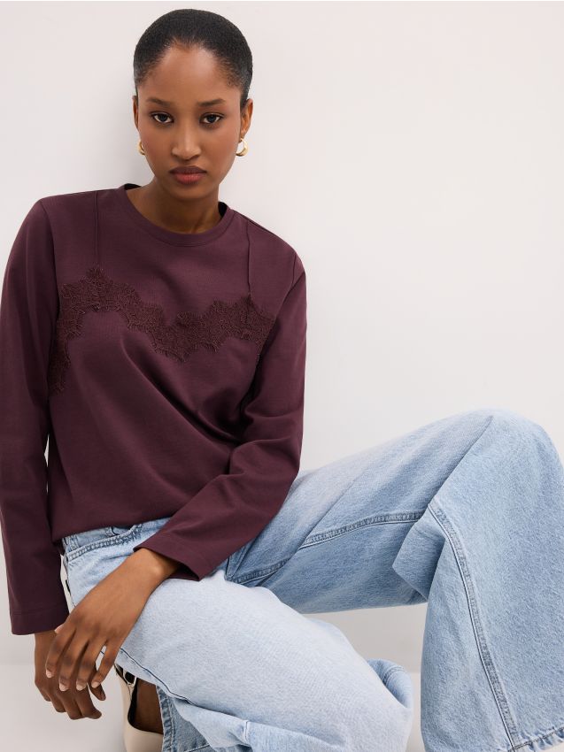 Mohito - Блуза с дълъг ръкав - тъмно кафяво