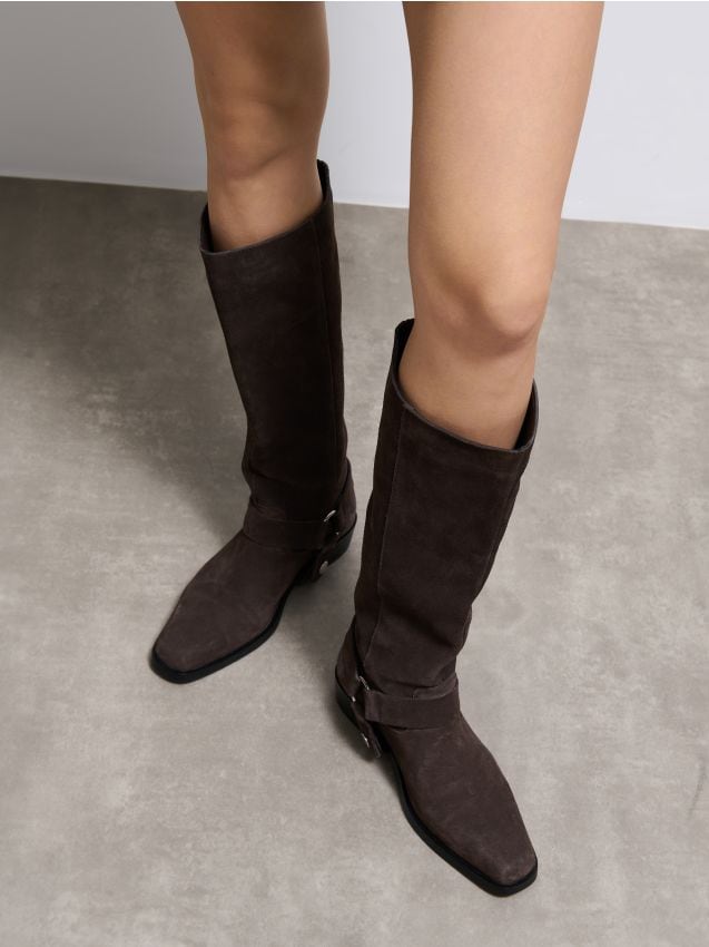 Cizme peste genunchi, din piele