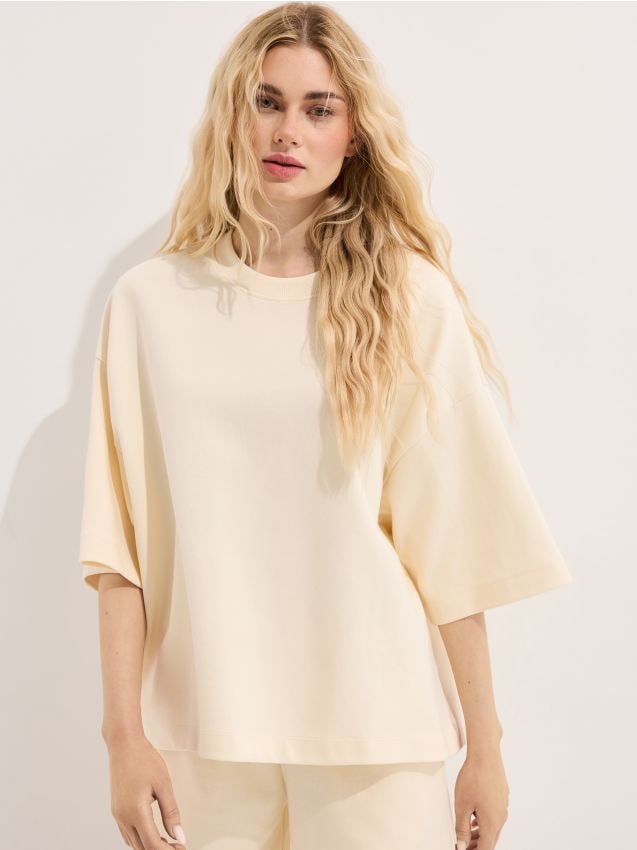 Mohito - Oversize тениска - кремaво