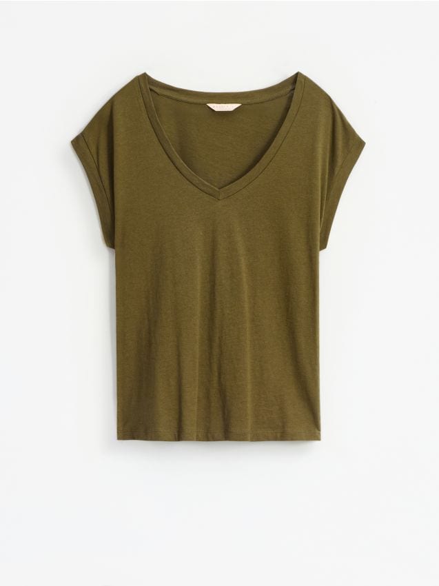 Mohito - Majica kratkih rukava s V-izrezom - khaki