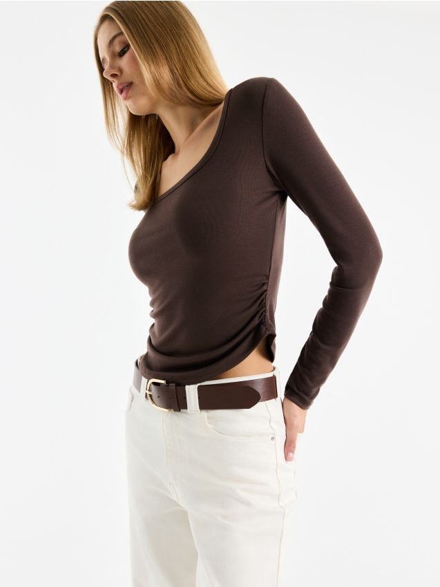 Mohito - Блуза със съдържание на лиосел - кафяво