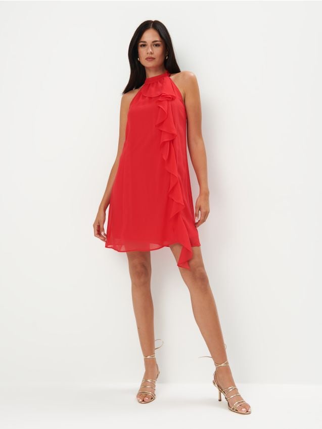 Minikleid mit Halter-Ausschnitt Farbe Koralle - MOHITO - 658BW-32X