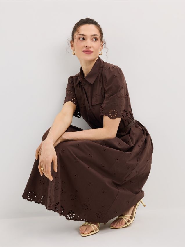 Rochie midi tip cămașă cu curea