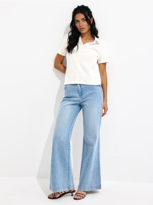 Mohito - Тениска с яка - кремaво