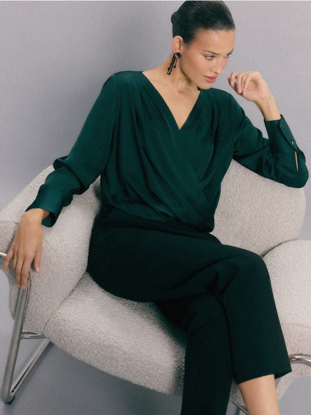 Bluza z dekoltejem na preklop - zelena