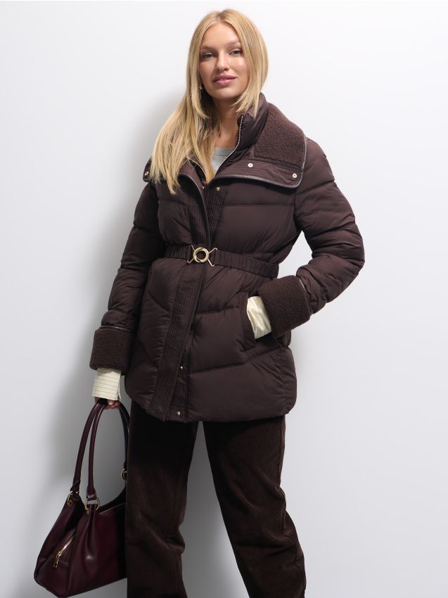 Mohito - Капитонирано яке с връзващ се колан - кафяво