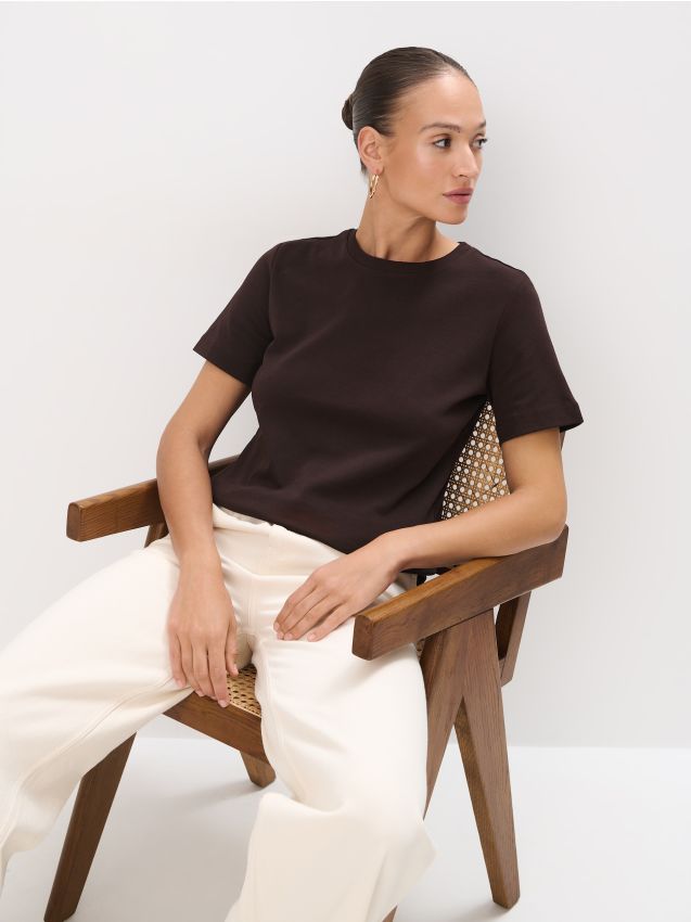 Mohito - Памучна тениска - тъмно кафяво