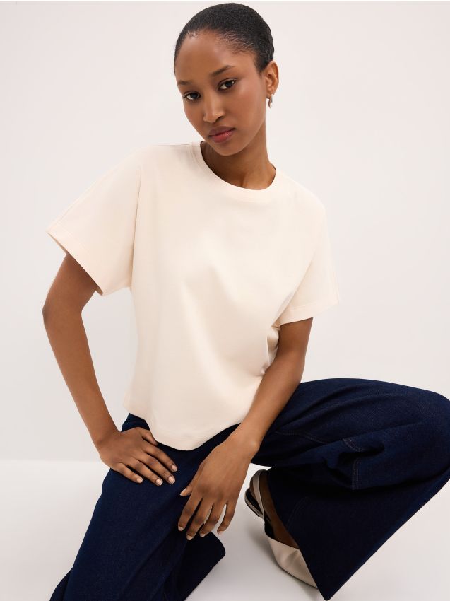 Mohito - Памучна тениска - кремaво