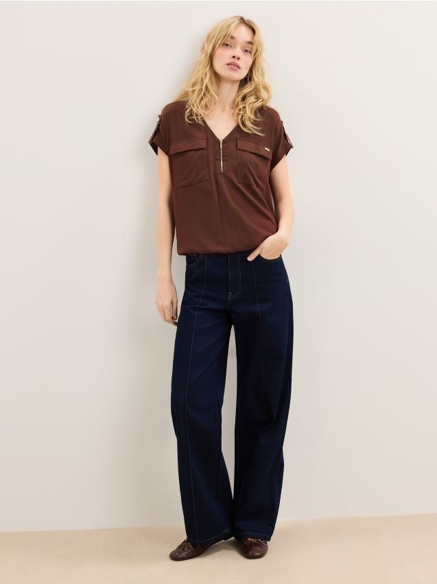 Mohito - Блуза от вискоза - тъмно кафяво