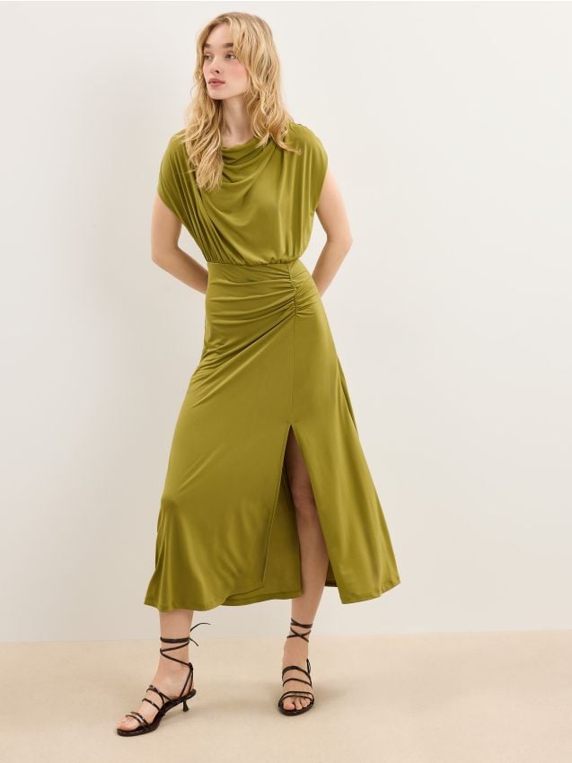 Mohito - Миди рокля с намачкване - маслинено зелено