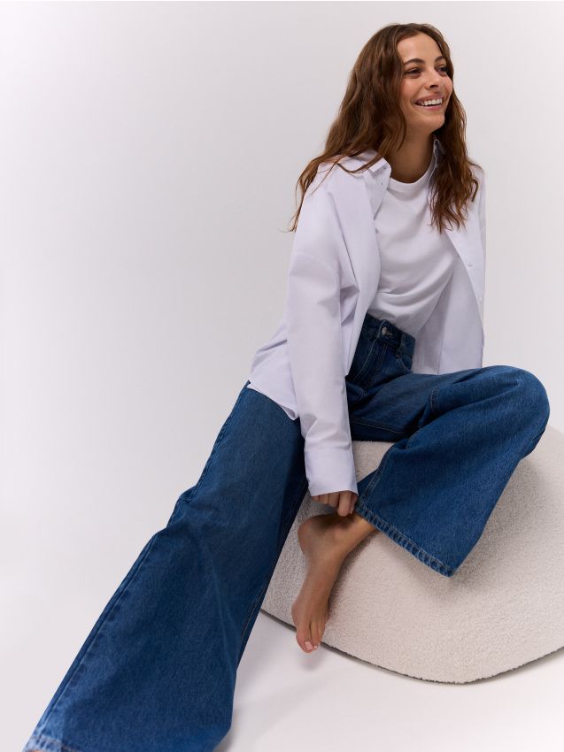 Kavbojke wide leg - modra