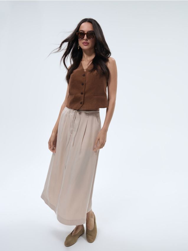 Fustă midi din material majoritar Lyocell