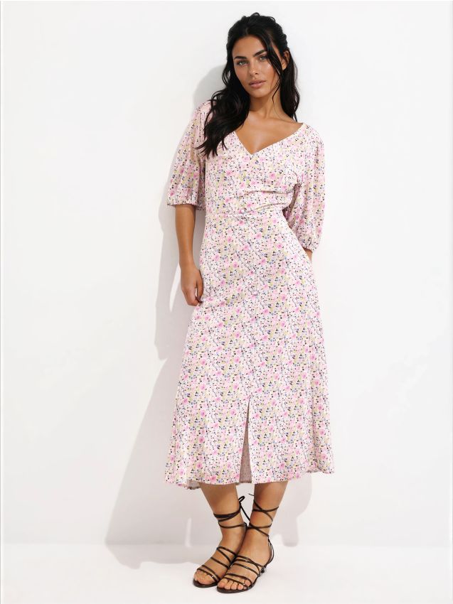Rochie midi cu mâneci bufante
