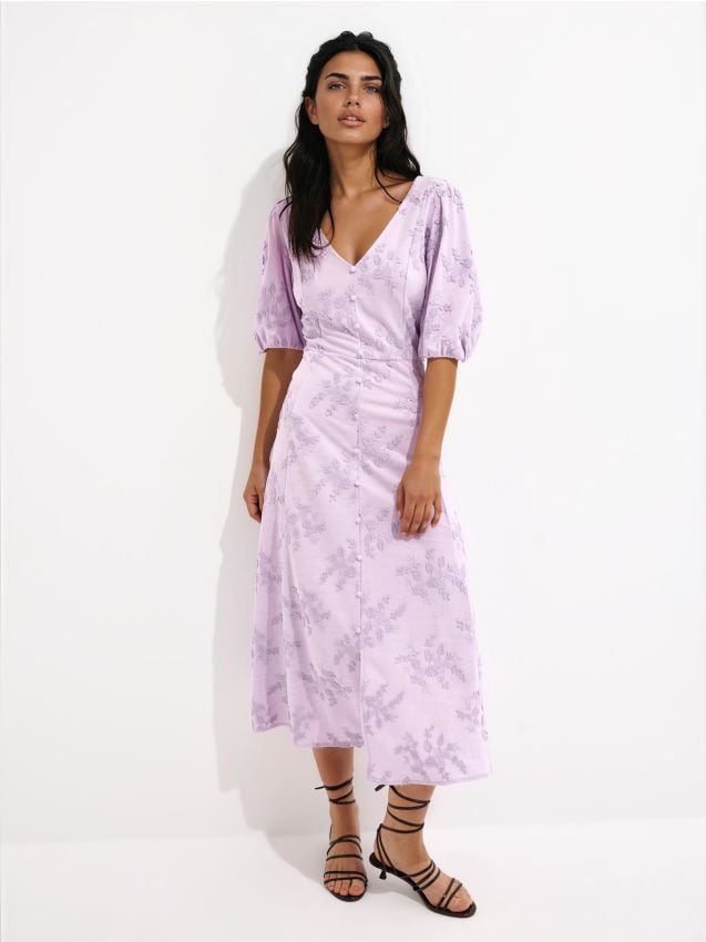 Rochie midi cu mâneci bufante