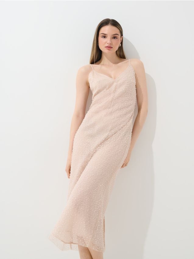 Rochie midi cu cusătură metalizată