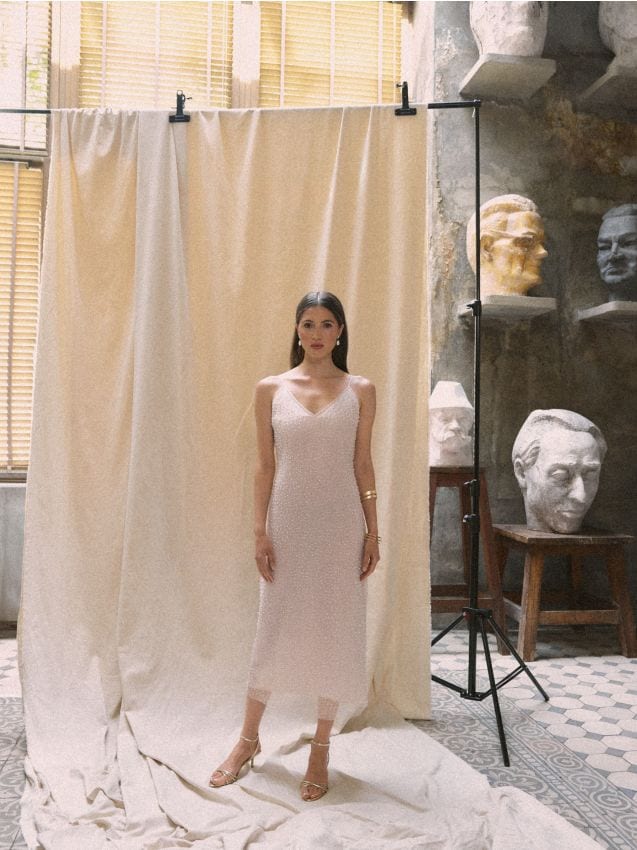 Mohito - Rochie midi cu cusătură metalizată - Beige