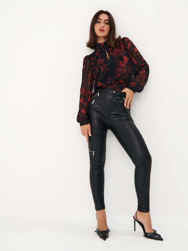 Spodnie skinny z zamkami Kolor czarny - MOHITO - 9422W-99X
