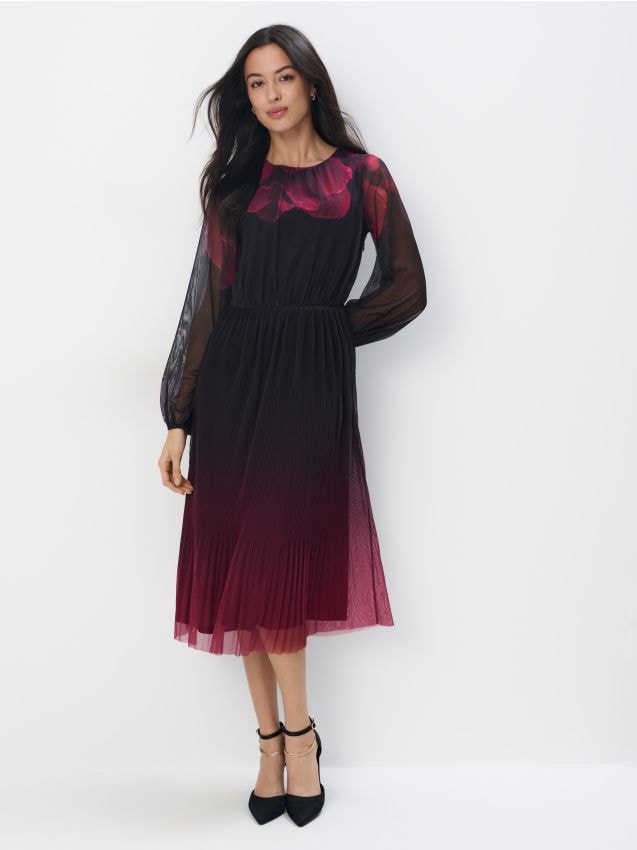 Rochie midi din tricot cu plasă