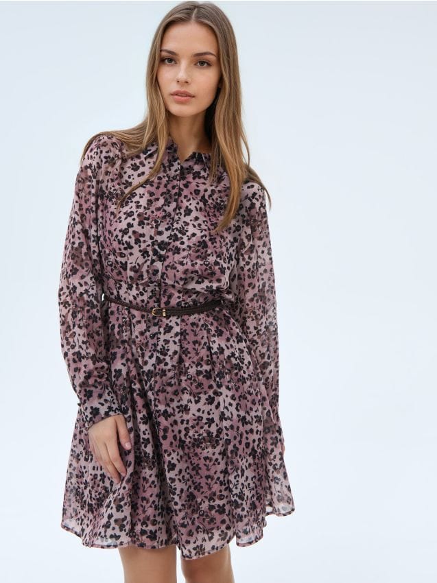 Rochie mini tip cămașă cu curea