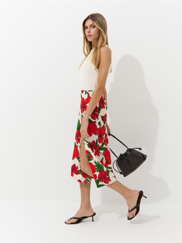 Fustă midi cu imprimeu floral