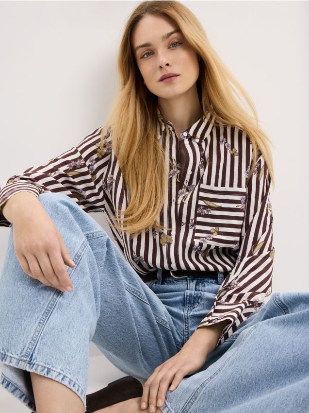 Mohito - Риза от смес с модал - кремaво