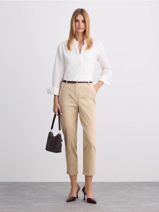Pantaloni chino slim, cu curea