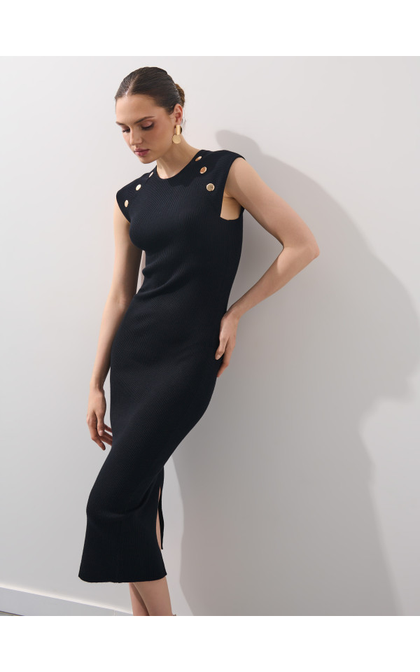 miii Czarna sukienka midi z krótkim rękawem Kolor czarny - MOHITO