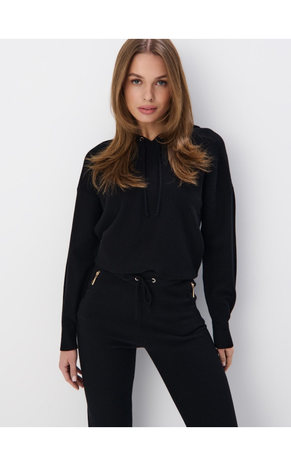 Dzianinowa bluza z kapturem Kolor czarny - MOHITO - 404DH-99X