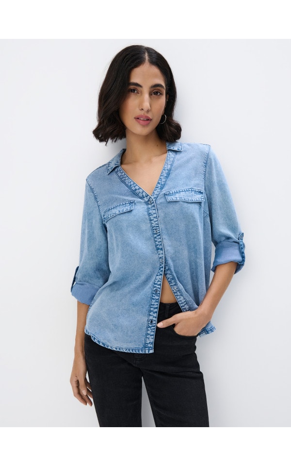 Denimová košeľa farba modrá - MOHITO - 502CH-05J