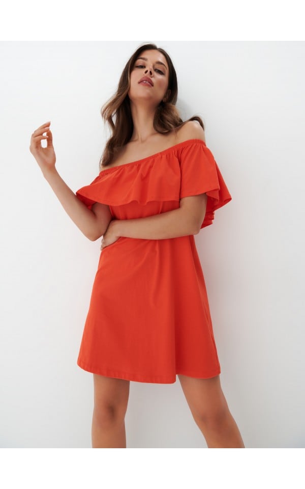 Pomarańczowa sukienka mini hiszpanka, MOHITO, 9764M-33X